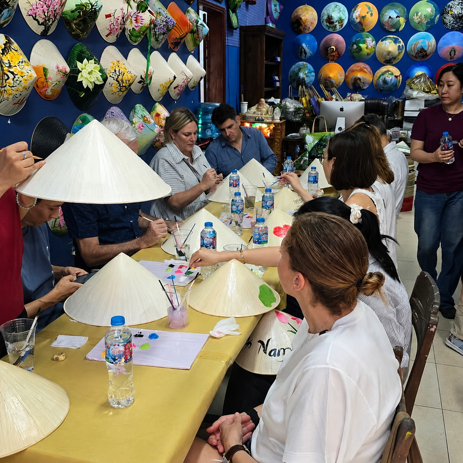 Hand painted Vietnamese conical hat cultural experience in Saigon