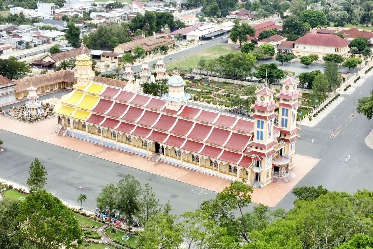 Cao Dai Holy See temple seen from above, a key stop on a Tay Ninh tour